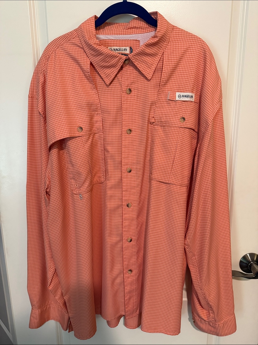 Magellan Outdoors Orange Plaid Long Sleeve Button-Down Shirt